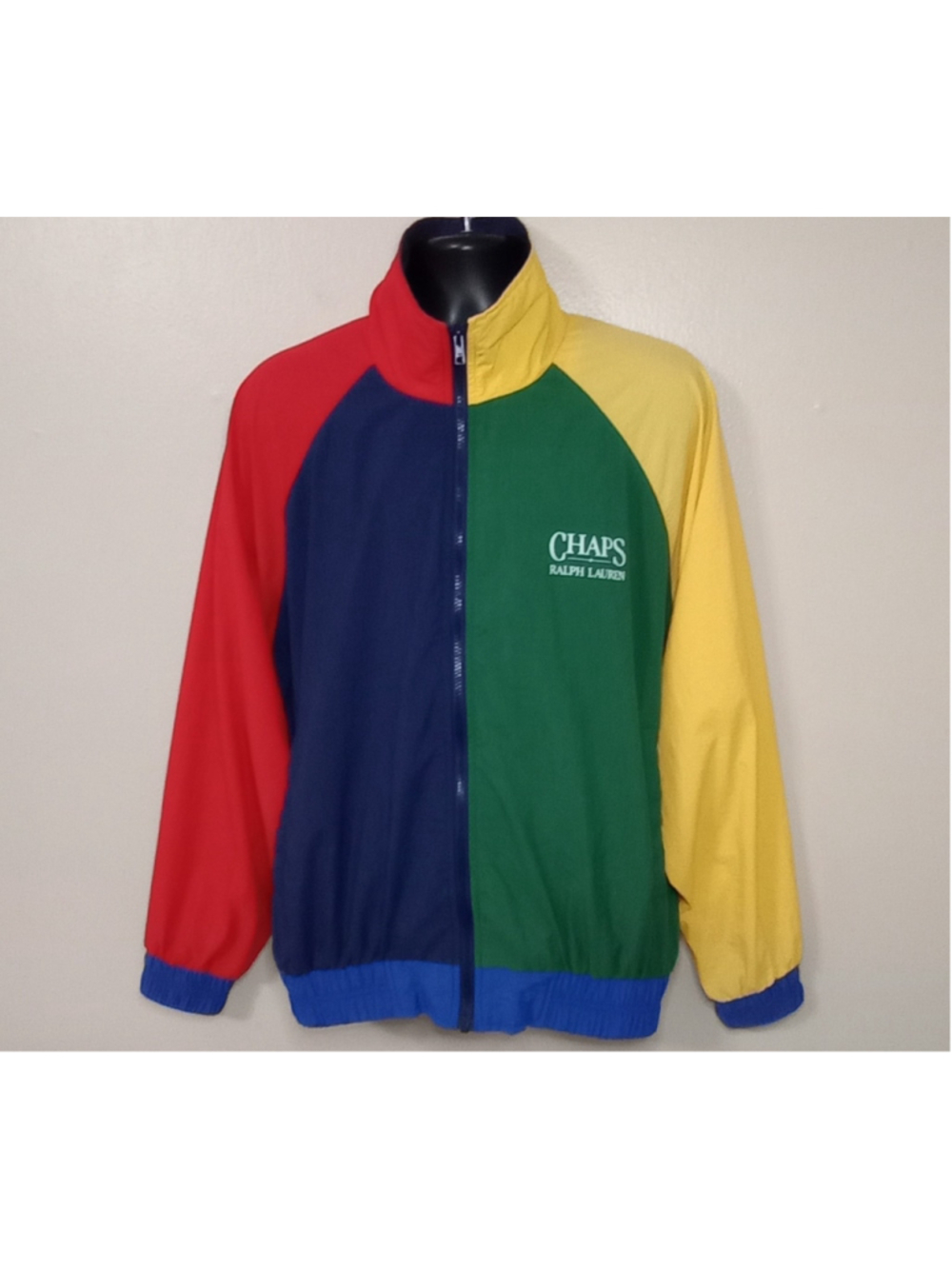 Vintage 90s Chaps Ralph Lauren Men's Large Nylon Windbreaker Jacket Colorblock - Picture 2 of 9
